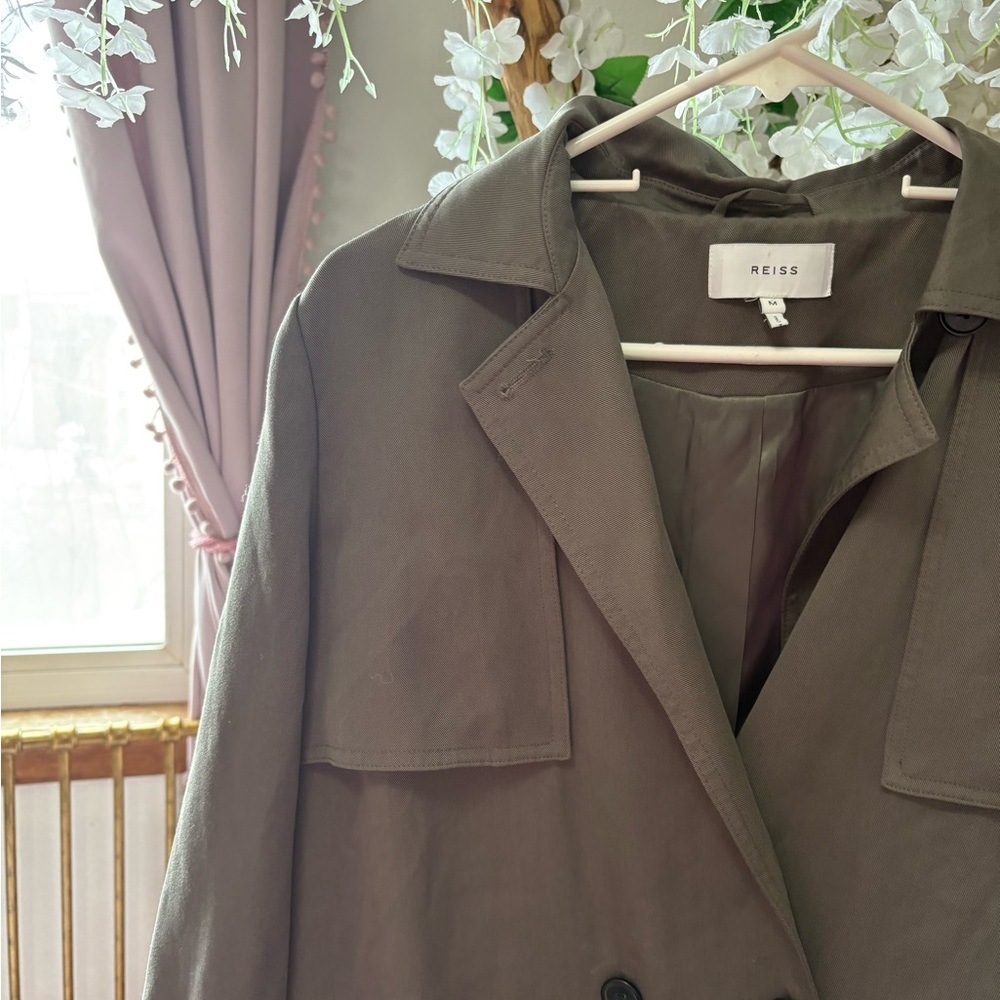 Reiss Olive Trench Coat Double-Breasted - Picture 2 of 7